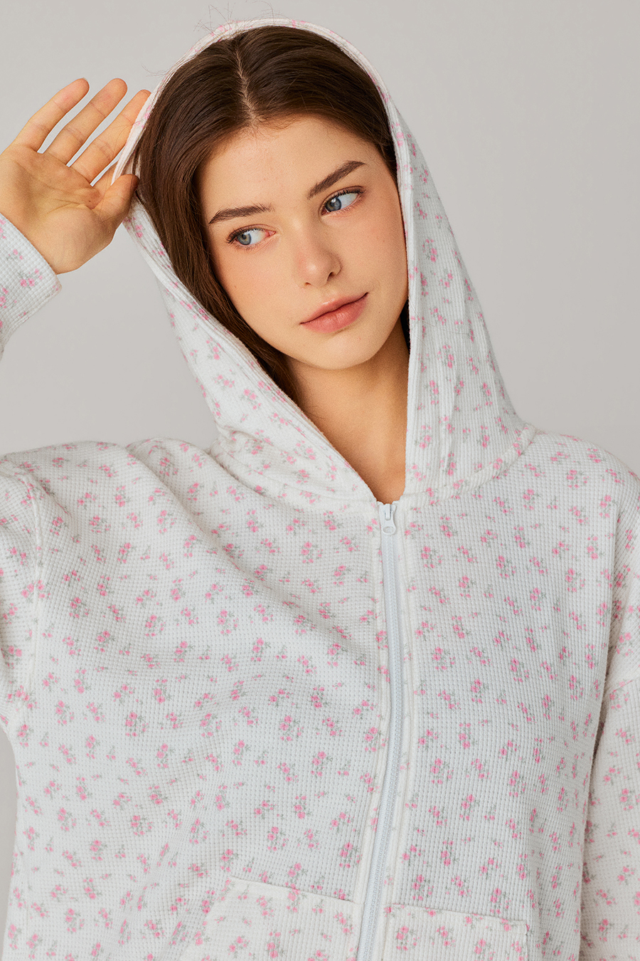 Floral Zip Up Hooded Jacket