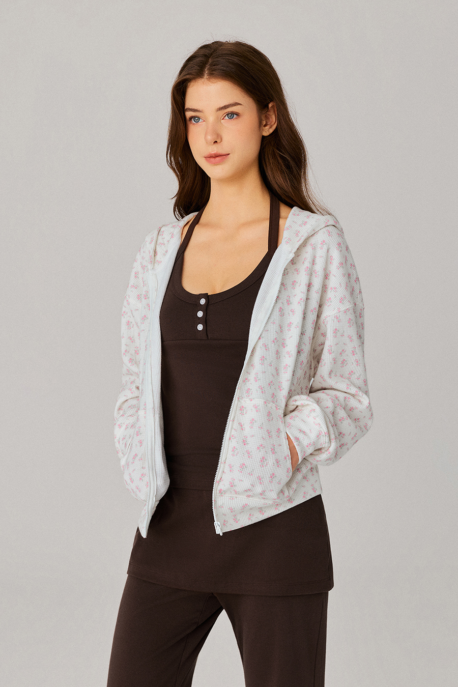 Floral Zip Up Hooded Jacket