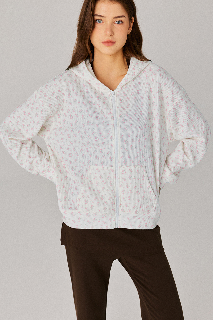 Floral Zip Up Hooded Jacket