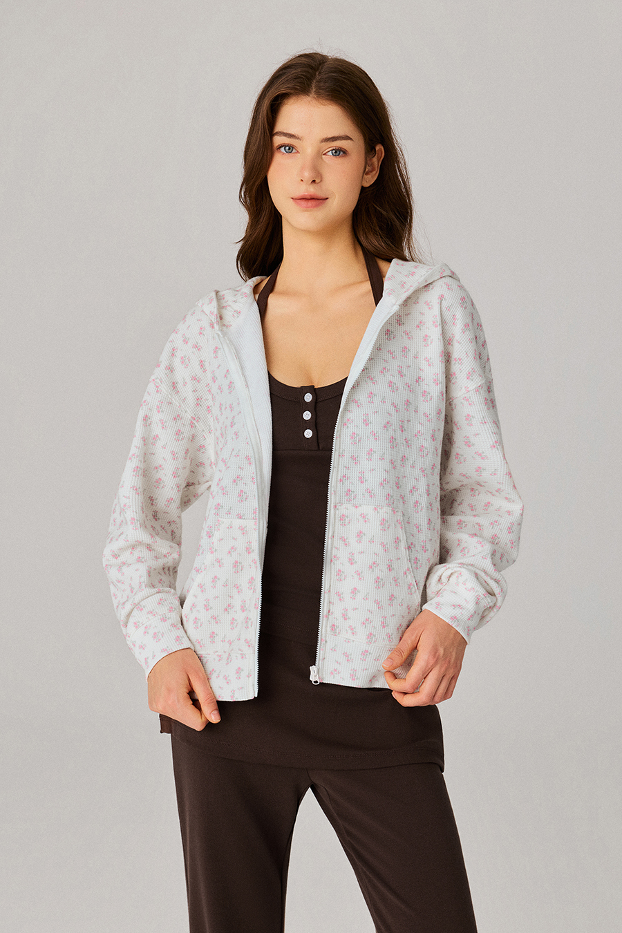 Floral Zip Up Hooded Jacket