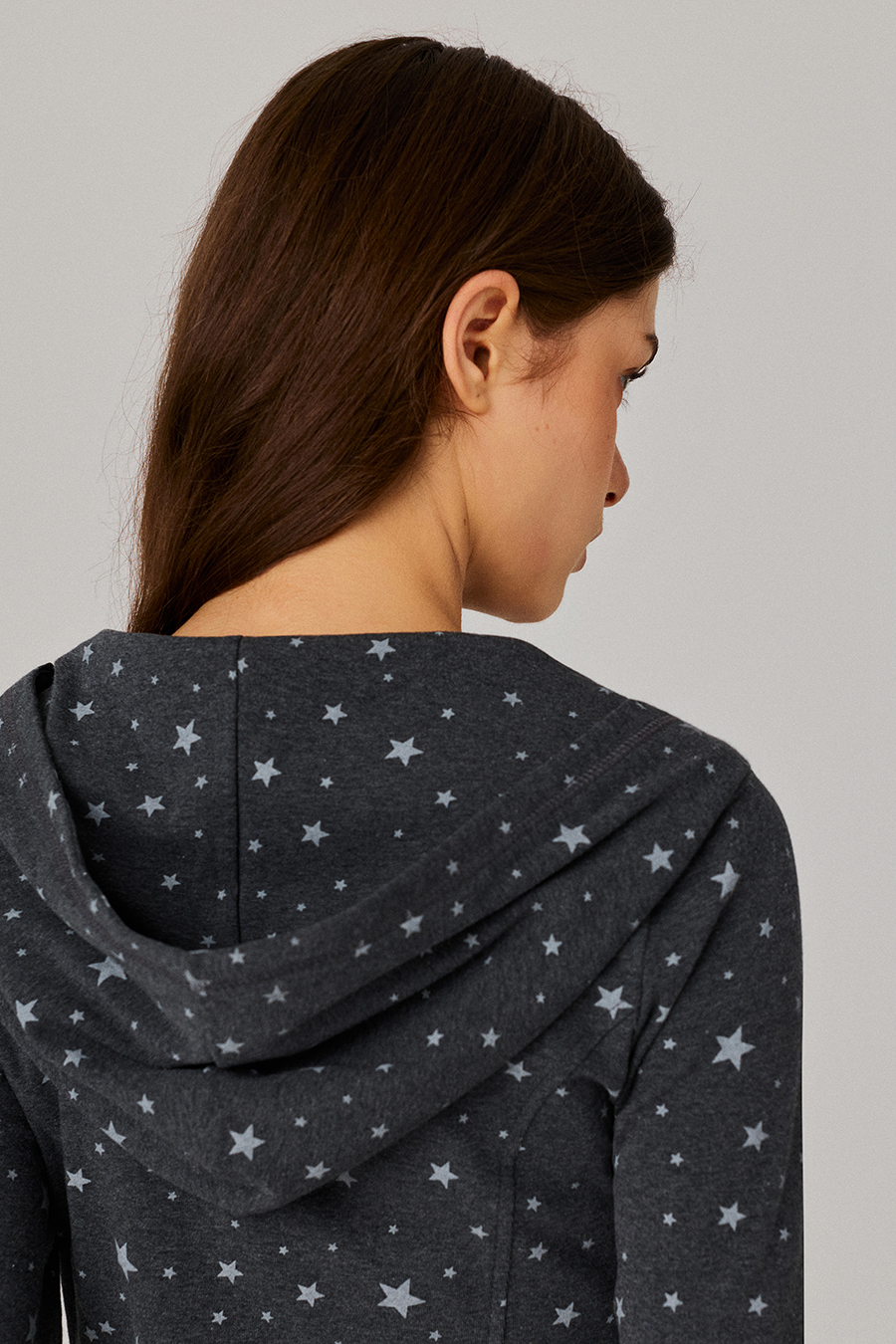 Star Print Zip‑Up Hoodie