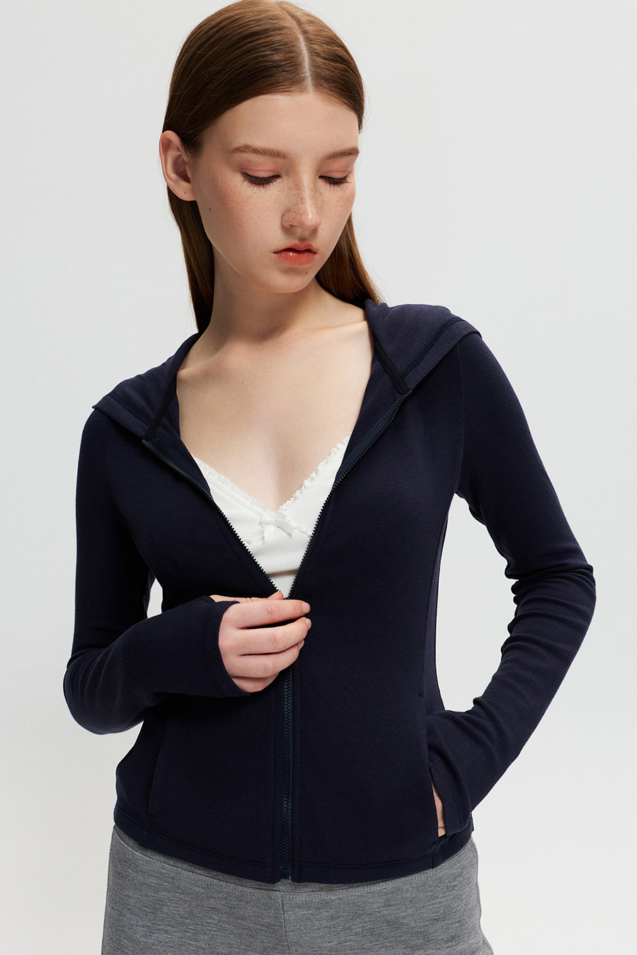 Fitted Zip‑Up Hoodie