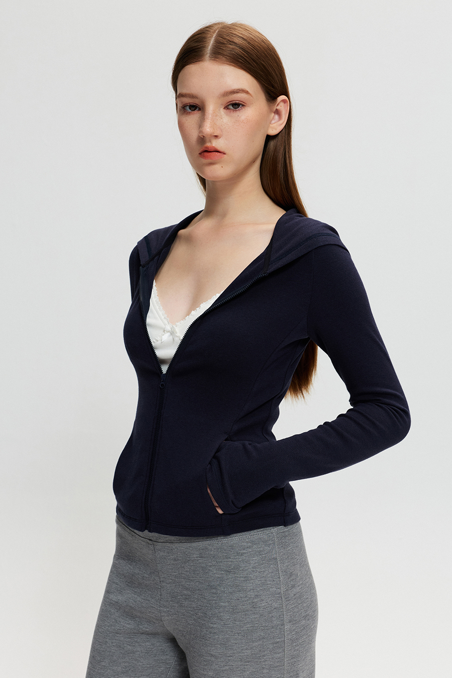 Fitted Zip‑Up Hoodie