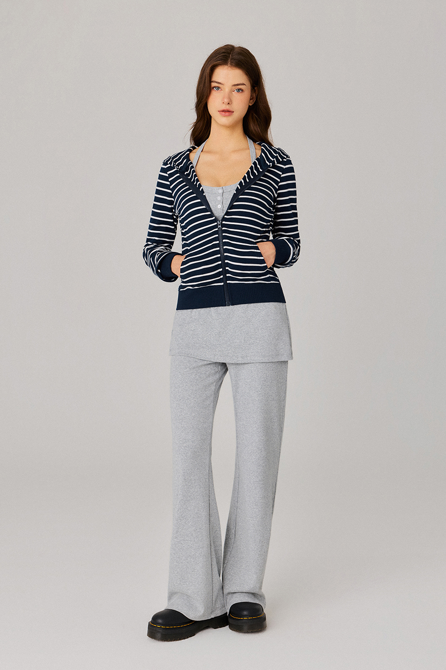 Stripe Zip‑Up Hooded Jacket|yescci