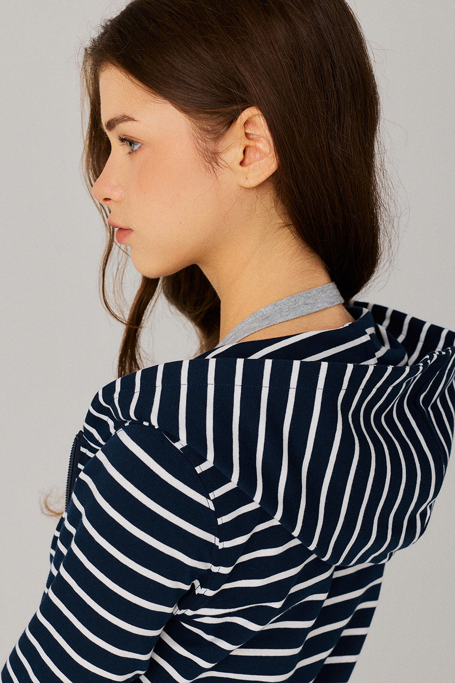 Stripe Zip‑Up Hooded Jacket|yescci