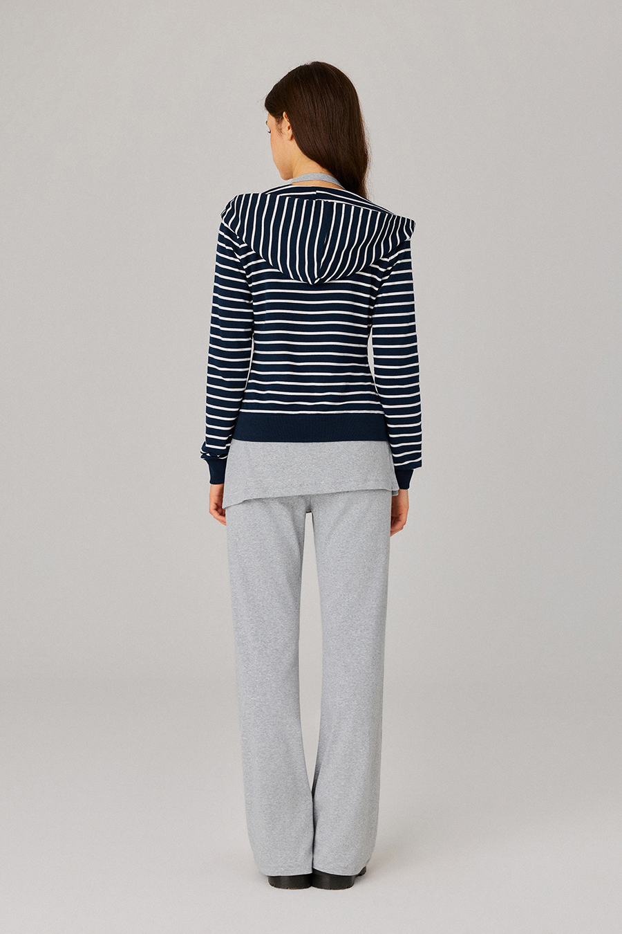 Stripe Zip‑Up Hooded Jacket|yescci