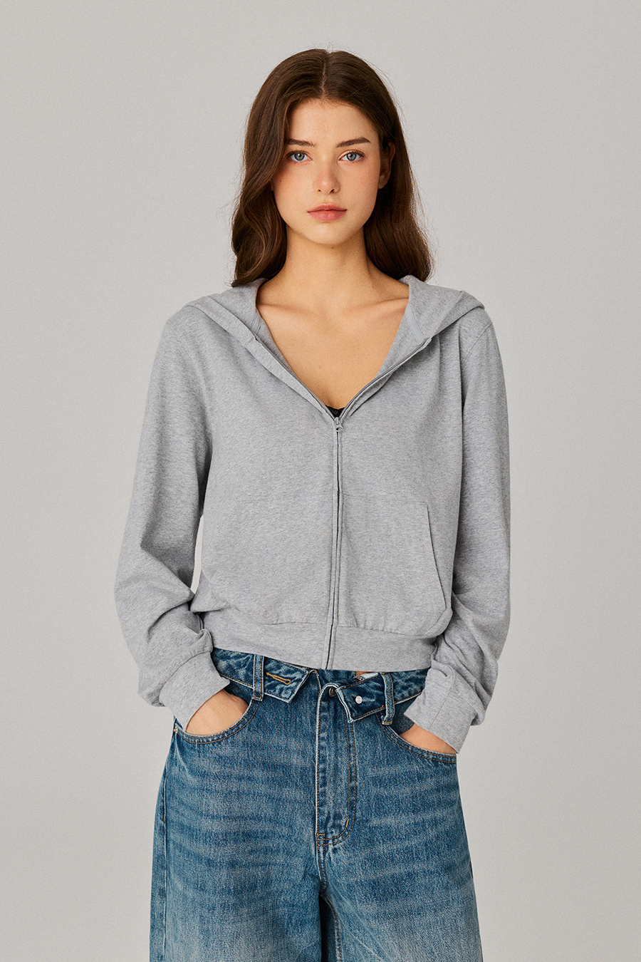 Cropped Zip‑Up Hoodie|yescci