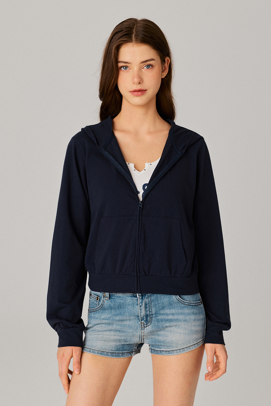 Cropped Zip‑Up Hoodie|yescci