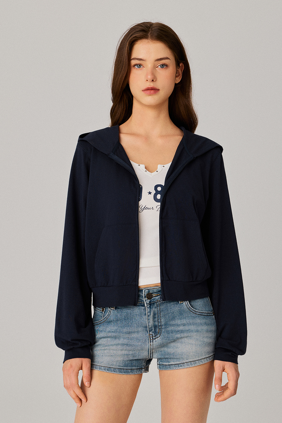 Cropped Zip‑Up Hoodie|yescci