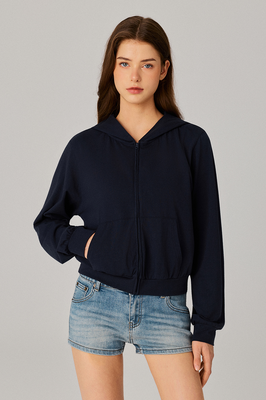 Cropped Zip‑Up Hoodie|yescci