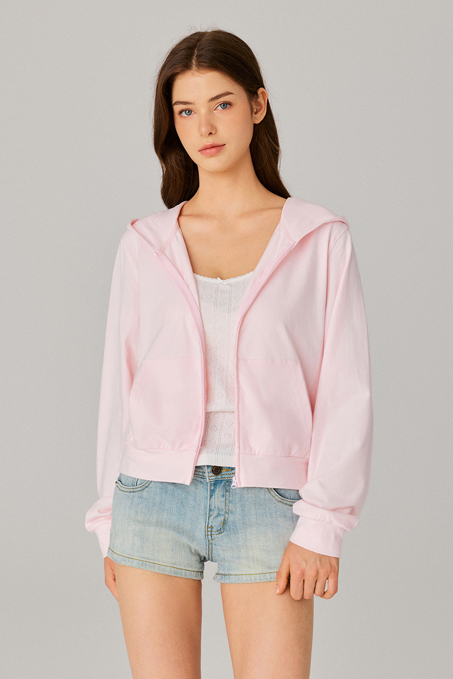 Cropped Zip‑Up Hoodie|yescci