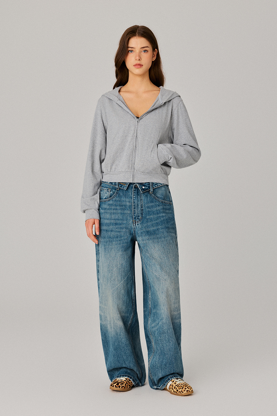 Cropped Zip‑Up Hoodie|yescci