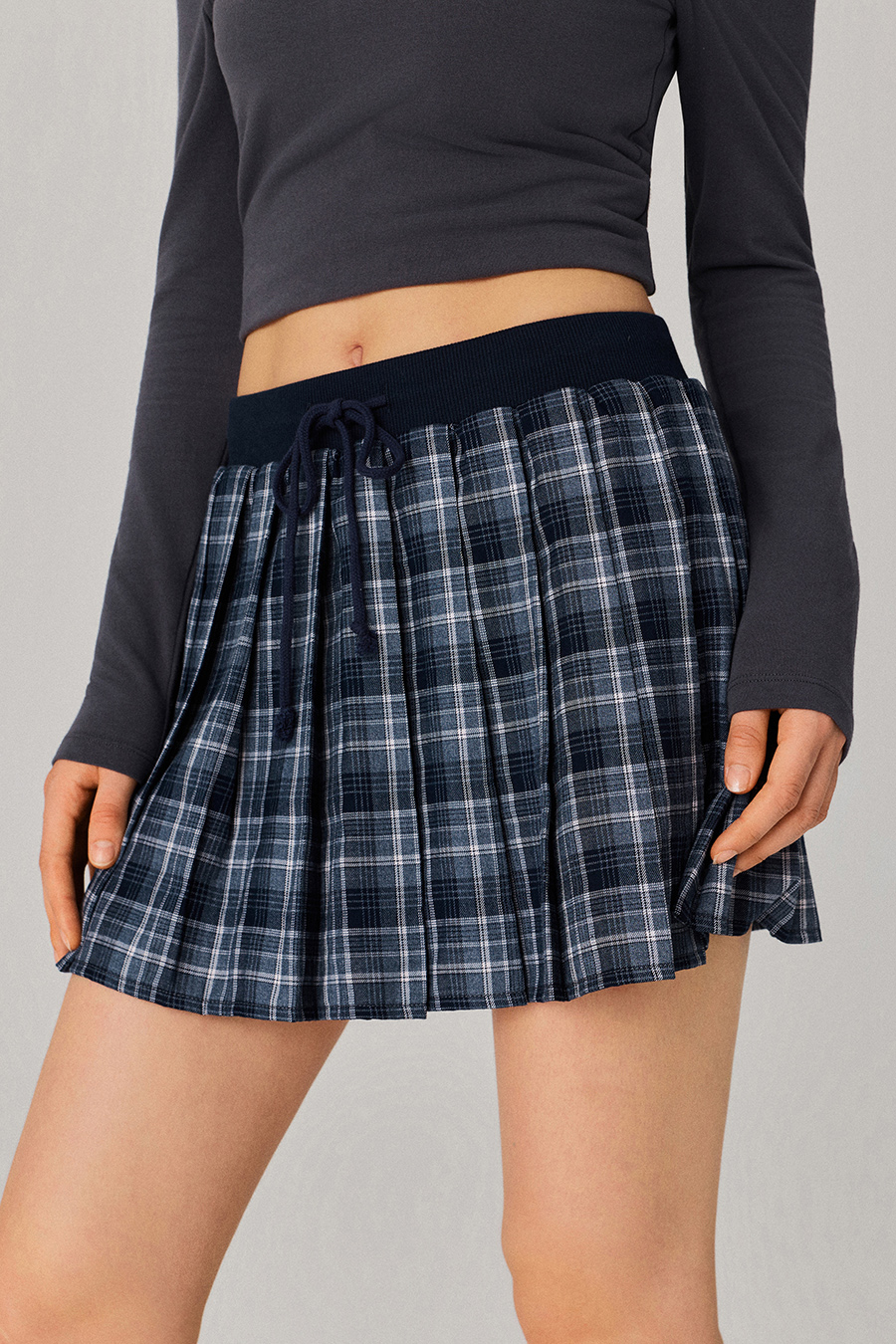 Plaid Drawstring Pleated Mini Skirt|yescci