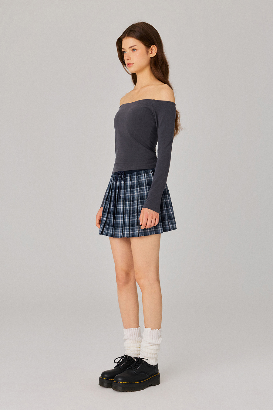 Plaid Drawstring Pleated Mini Skirt|yescci