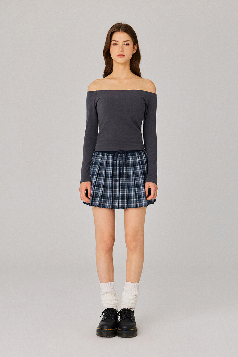 Plaid Drawstring Pleated Mini Skirt|yescci