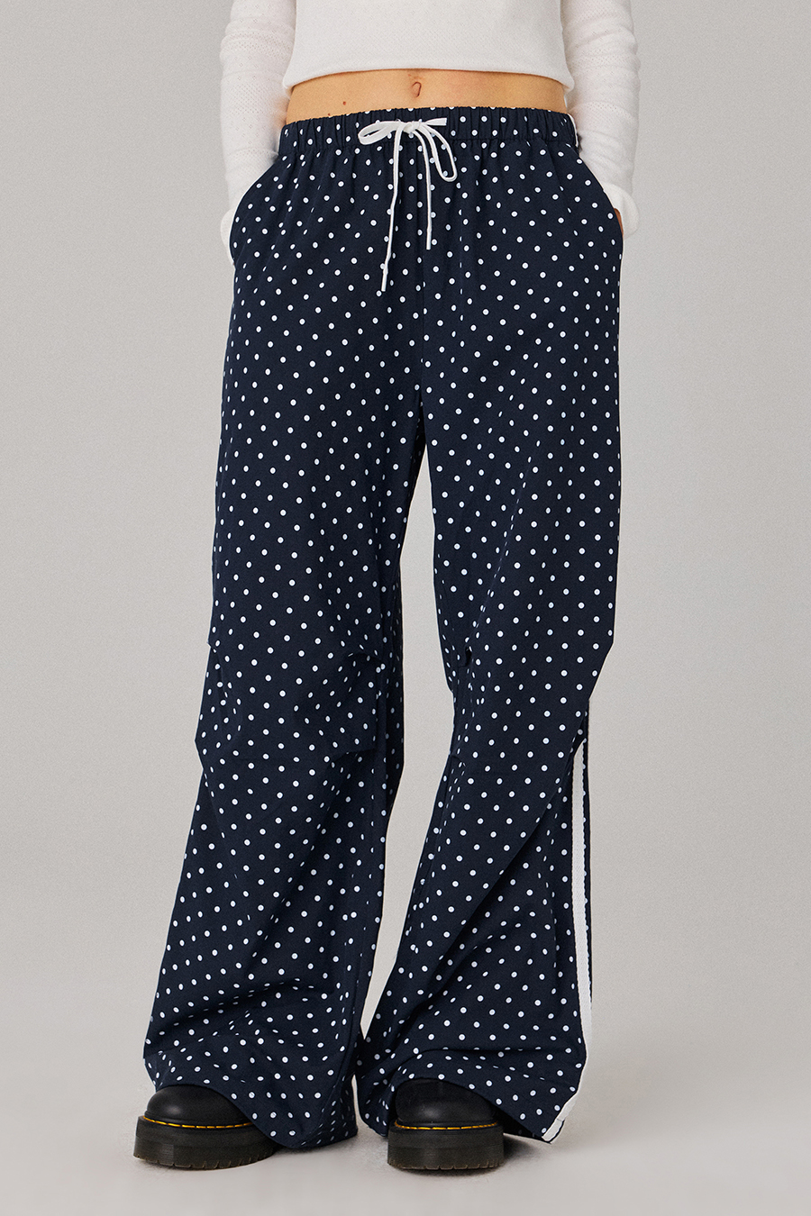Polka‑Dot Drawstring Flare Pants