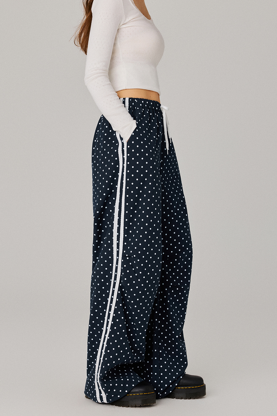 Polka‑Dot Drawstring Flare Pants