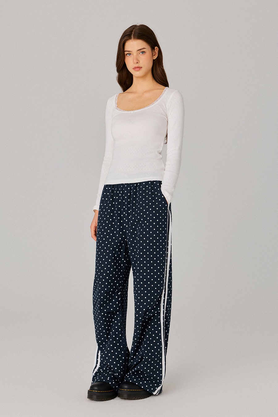 Polka‑Dot Drawstring Flare Pants