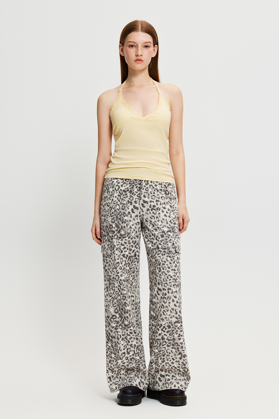 Leopard Star Print Cargo Flare Pants