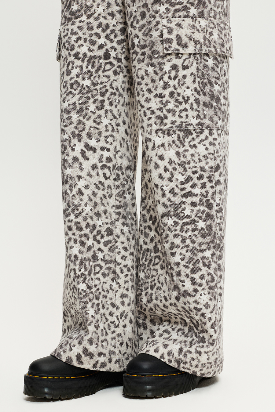 Leopard Star Print Cargo Flare Pants