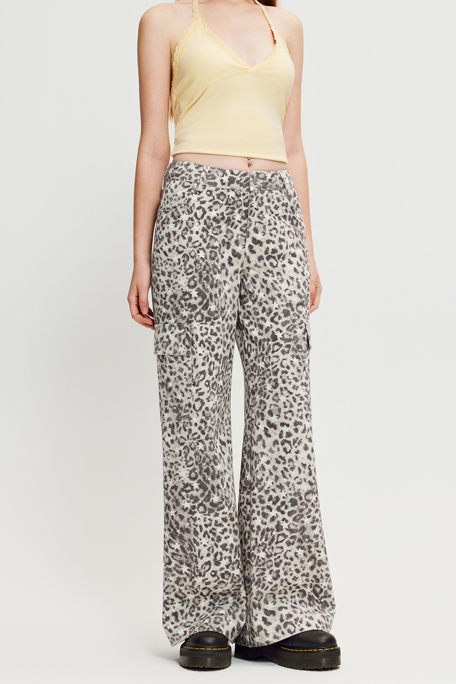 Leopard Star Print Cargo Flare Pants