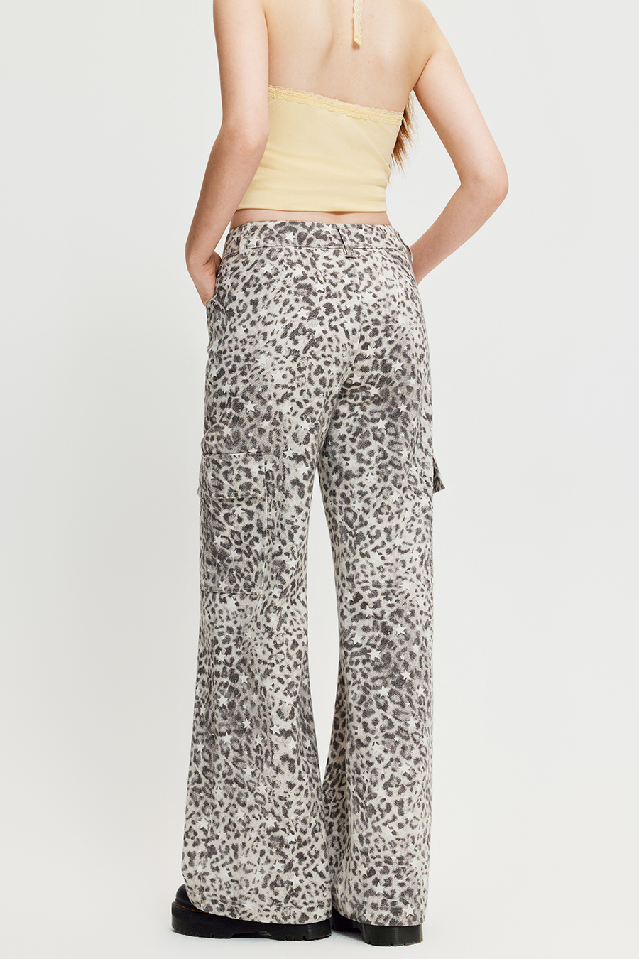 Leopard Star Print Cargo Flare Pants