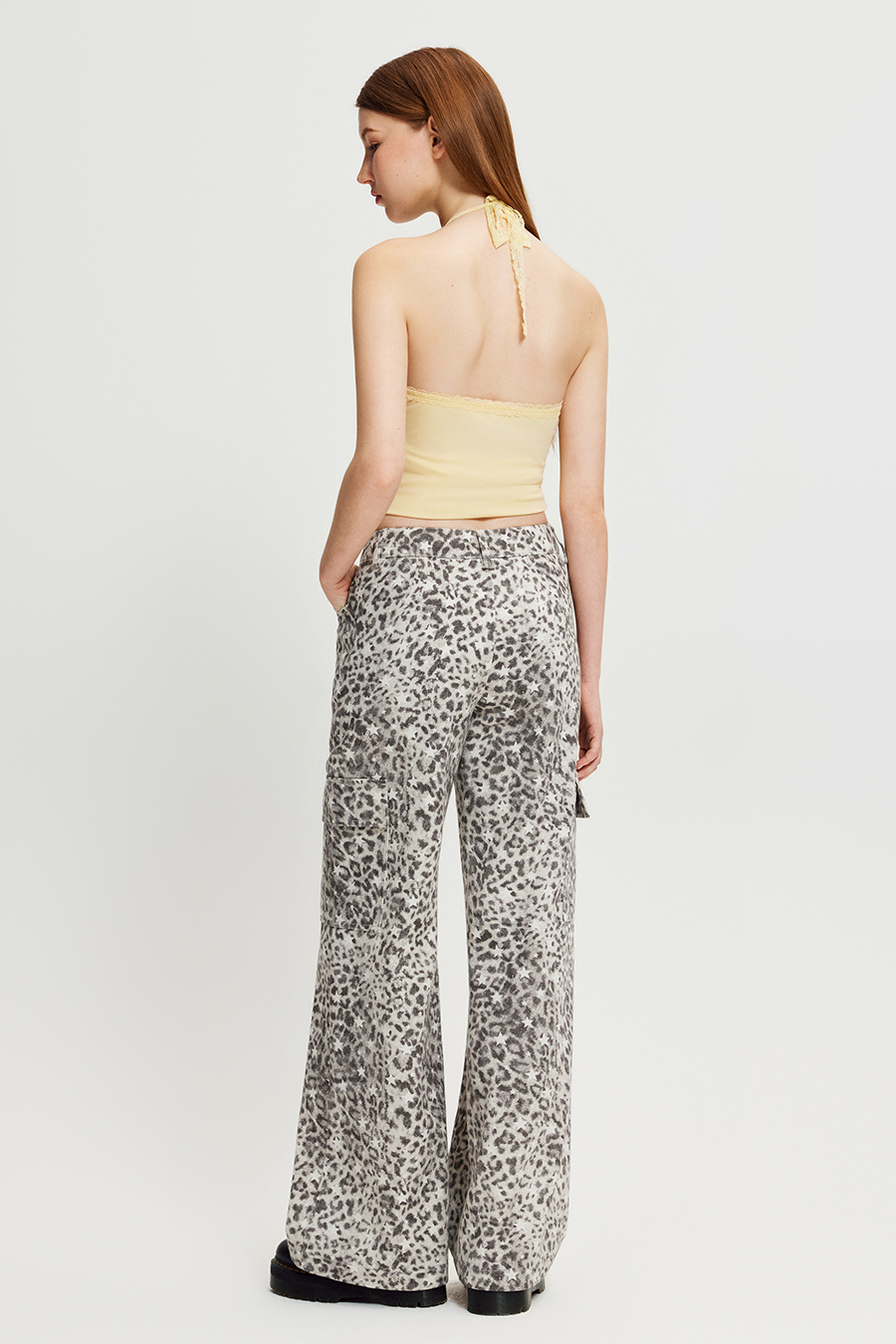 Leopard Star Print Cargo Flare Pants