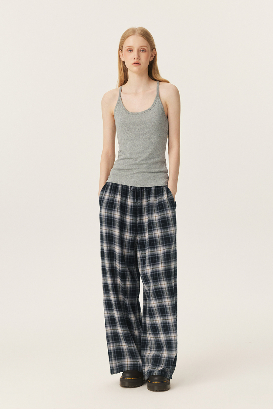 Plaid Drawstring Wide Leg Pants
