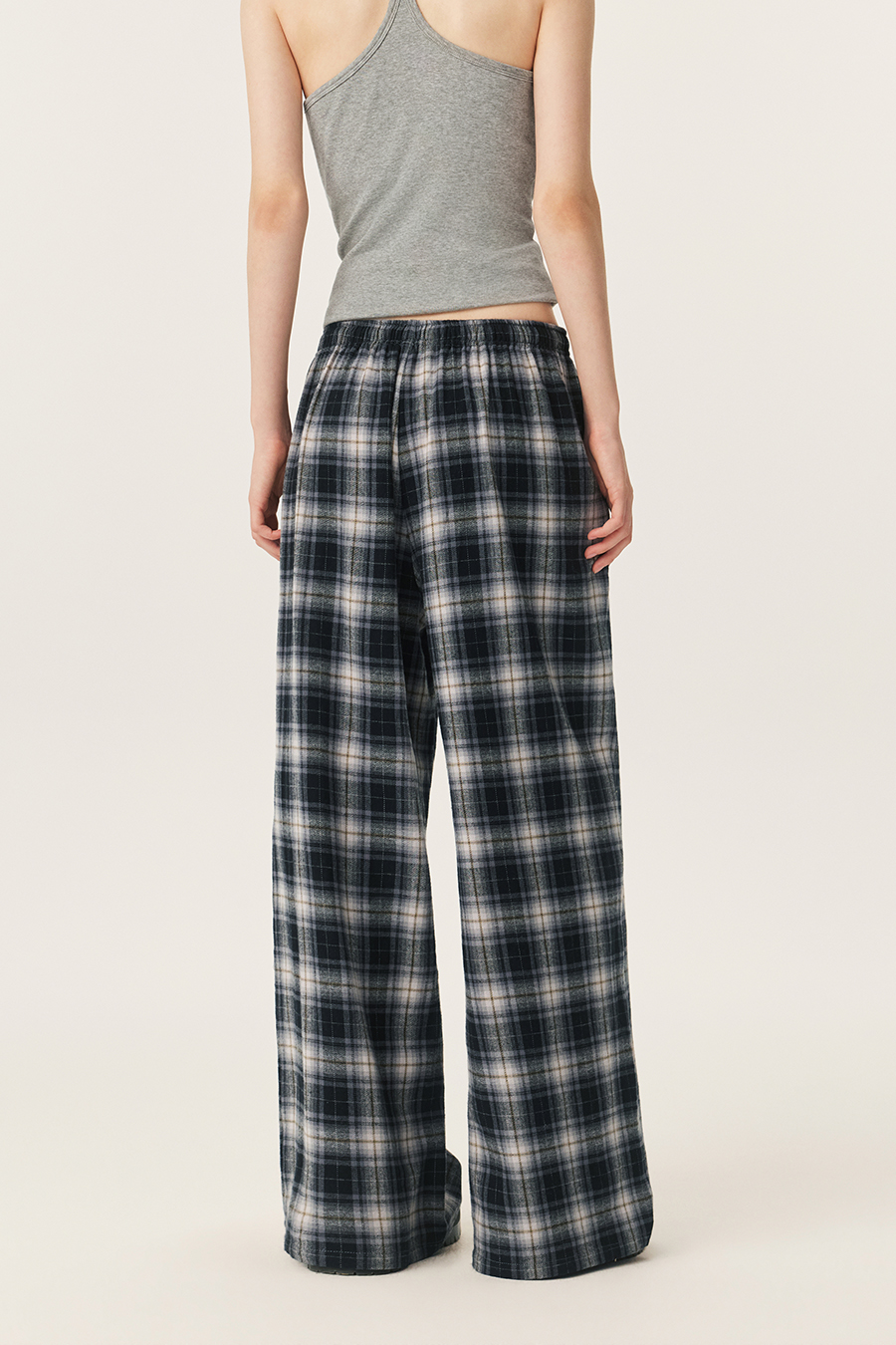 Plaid Drawstring Wide Leg Pants