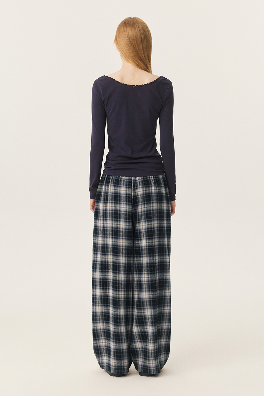 Plaid Drawstring Wide Leg Pants