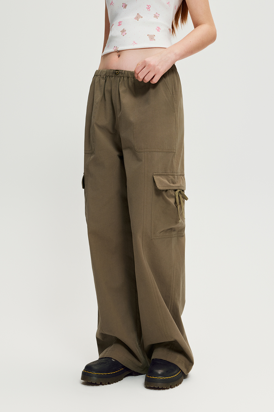 Elastic Waist Multi Pocket Wide Leg Cargo Pants|yescci