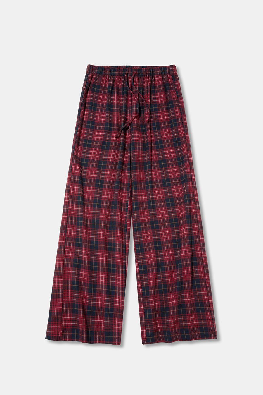 Plaid Drawstring Wide‑Leg Pants