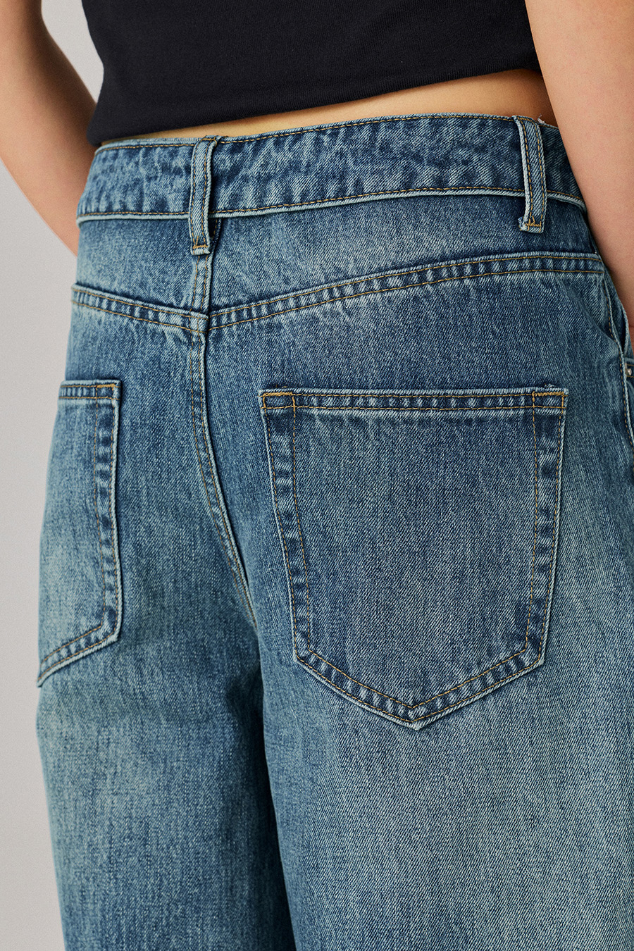 Folded Waist Wide‑Leg Jeans