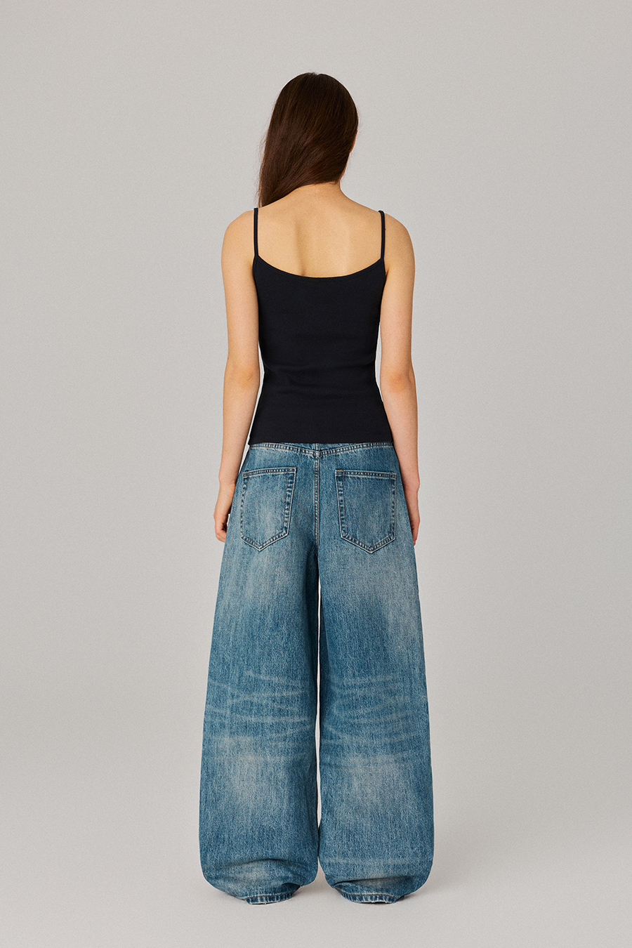 Folded Waist Wide‑Leg Jeans
