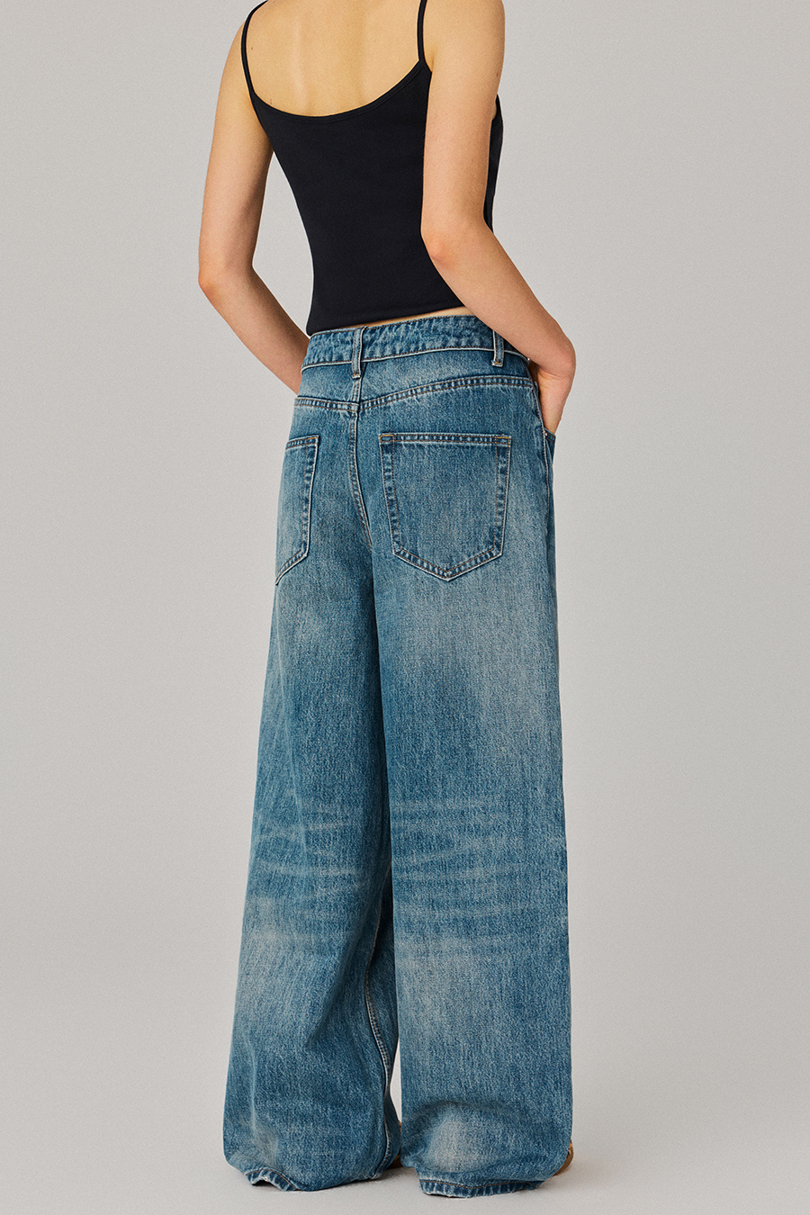 Folded Waist Wide‑Leg Jeans
