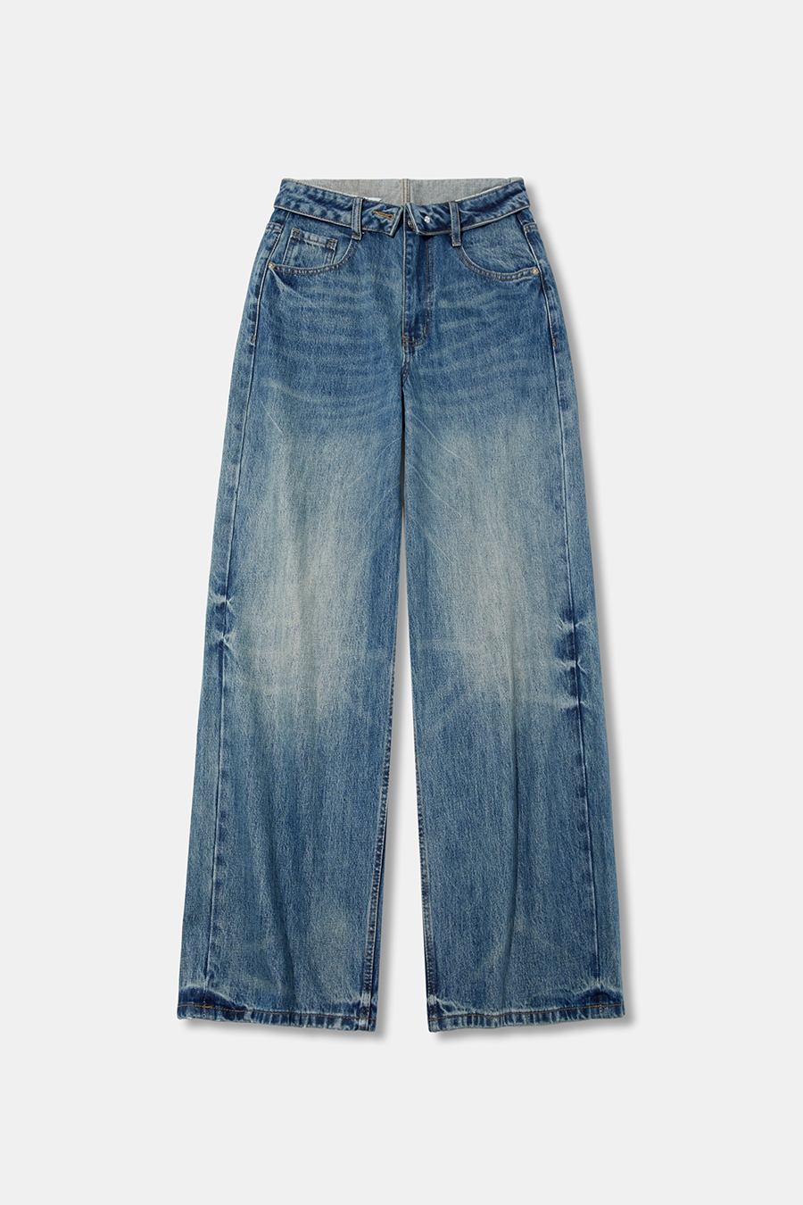 Folded Waist Wide‑Leg Jeans