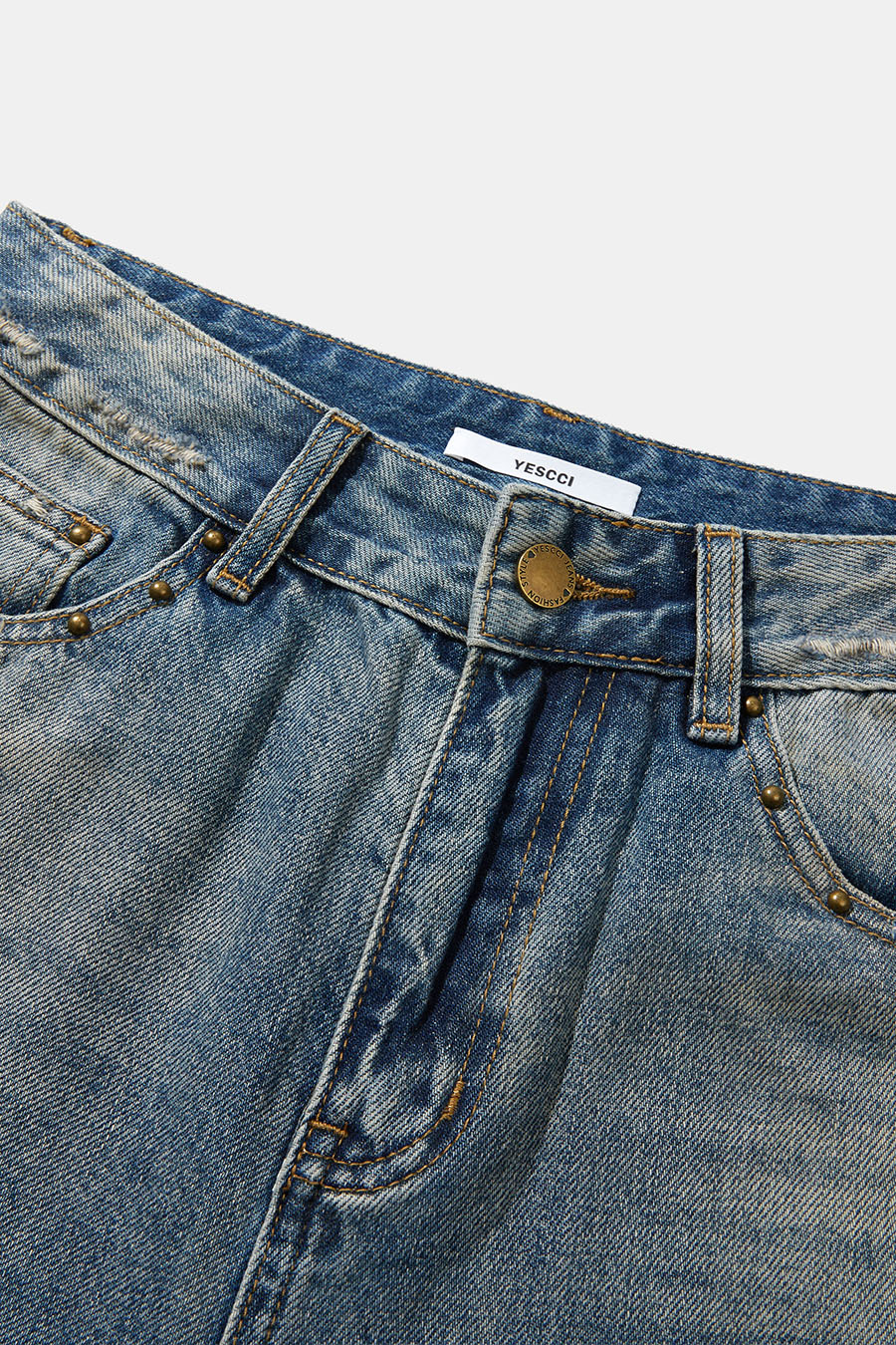 Vintage Wash High‑Waist Denim