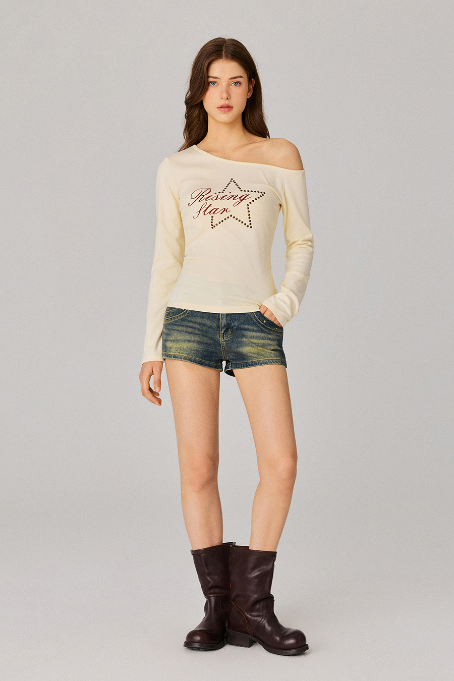 Rivet Decor Denim Mini Shorts
