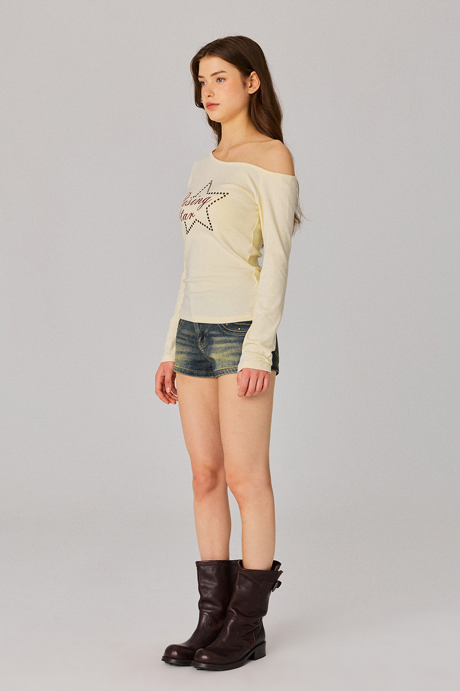 Rivet Decor Denim Mini Shorts