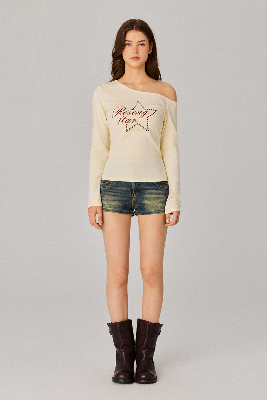 Rivet Decor Denim Mini Shorts