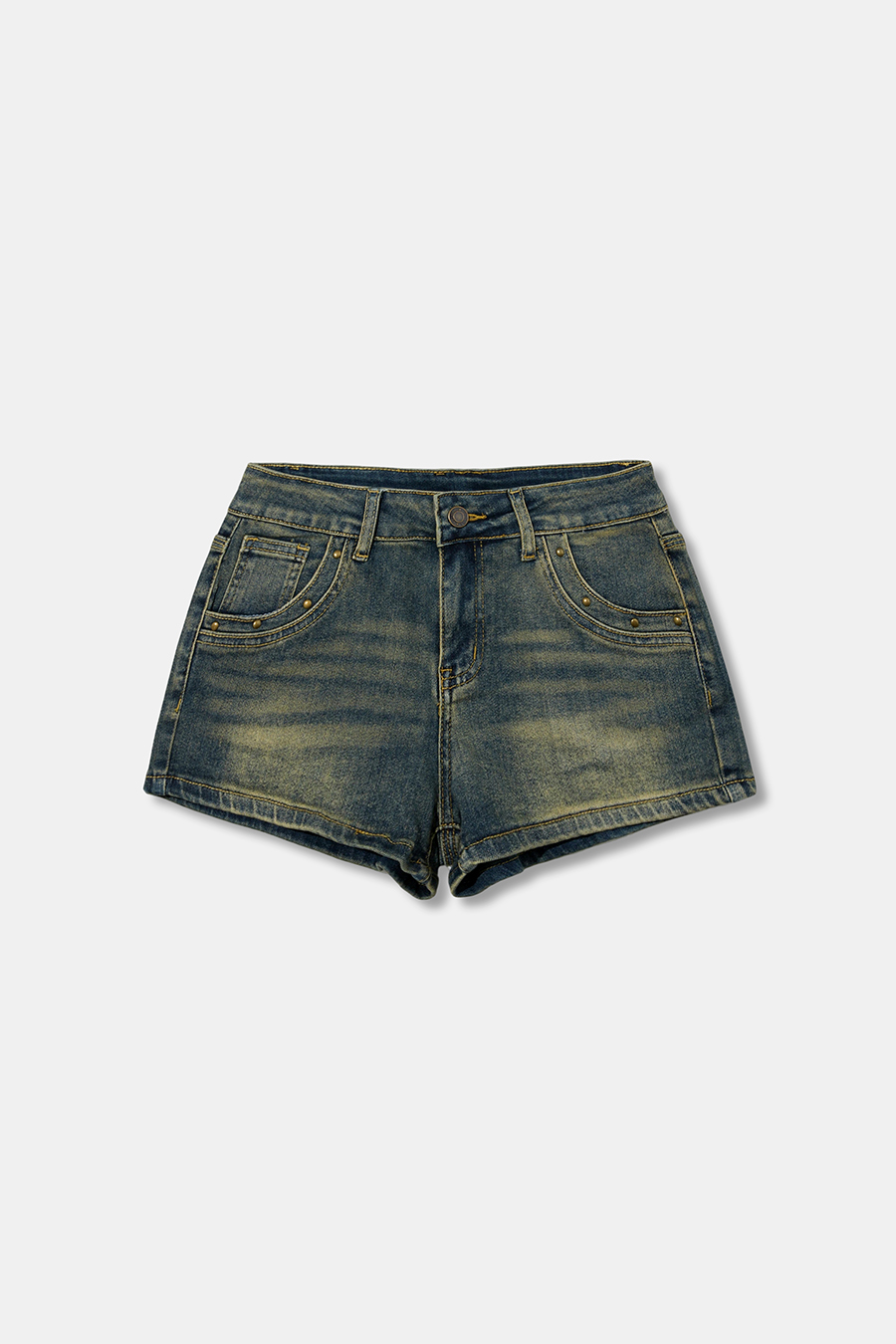 Rivet Decor Denim Mini Shorts