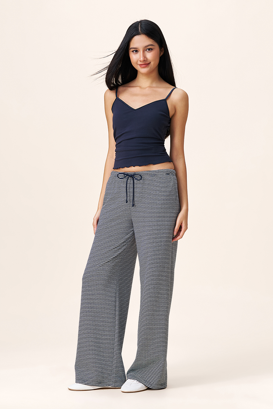 Striped Drawstring Wide Leg Pants|yescci