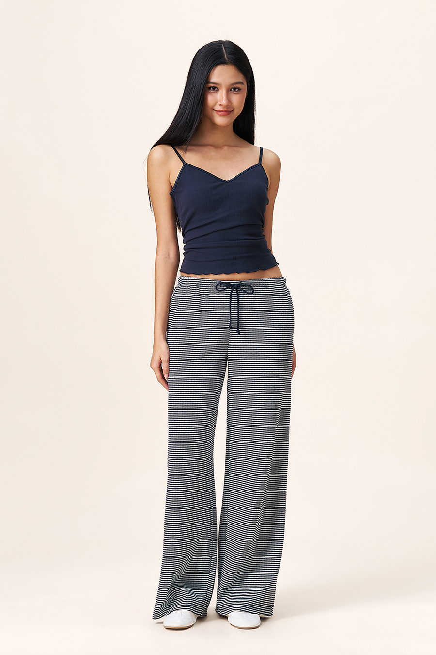 Striped Drawstring Wide Leg Pants|yescci