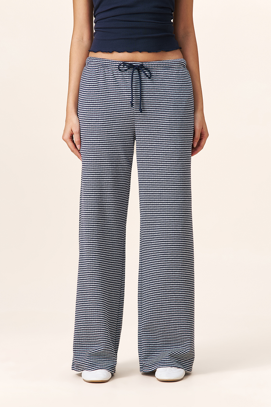 Striped Drawstring Wide Leg Pants|yescci
