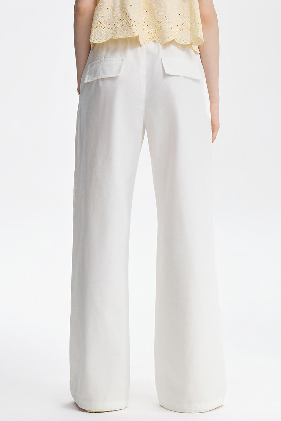 White Drawstring Wide Leg Pants|yescci