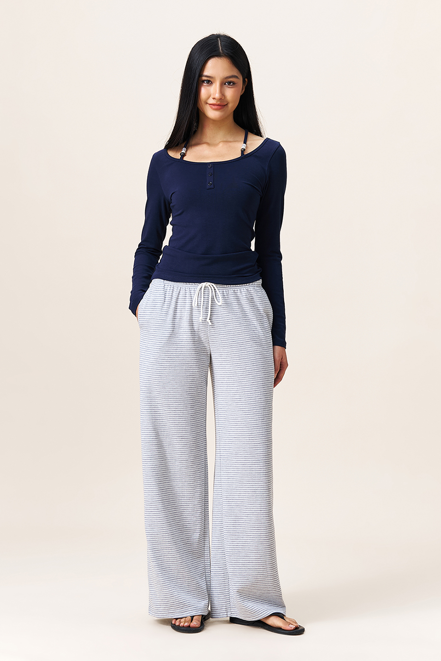Striped Drawstring Wide Leg Pants|yescci