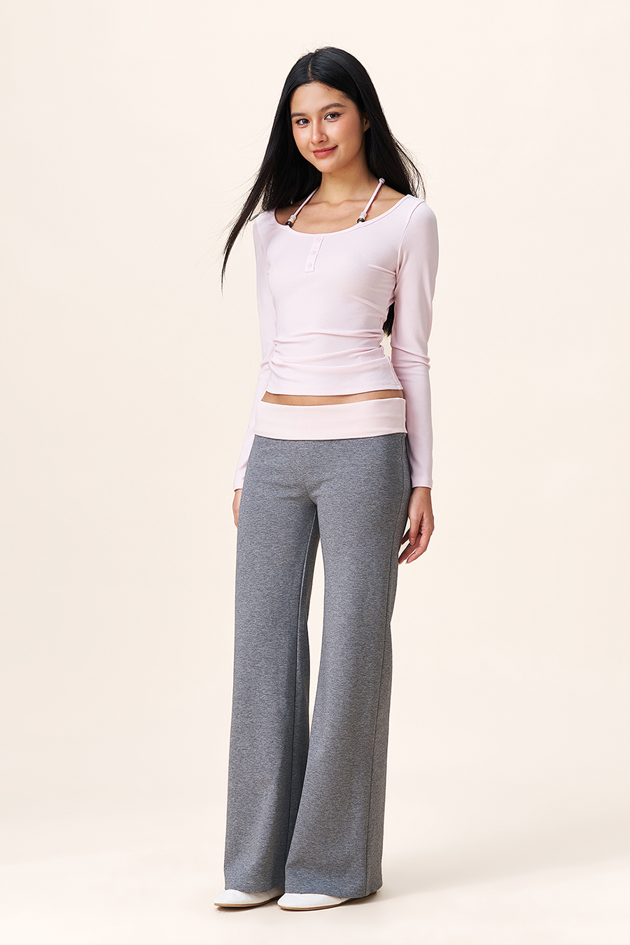 Halter Tie Henley Neck Blouse|yescci
