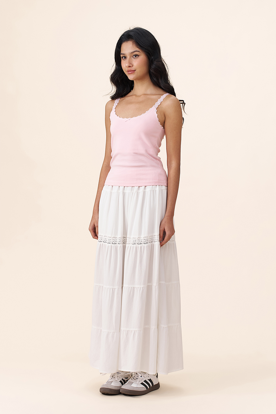 Lace Tiered White Maxi Skirt|yescci