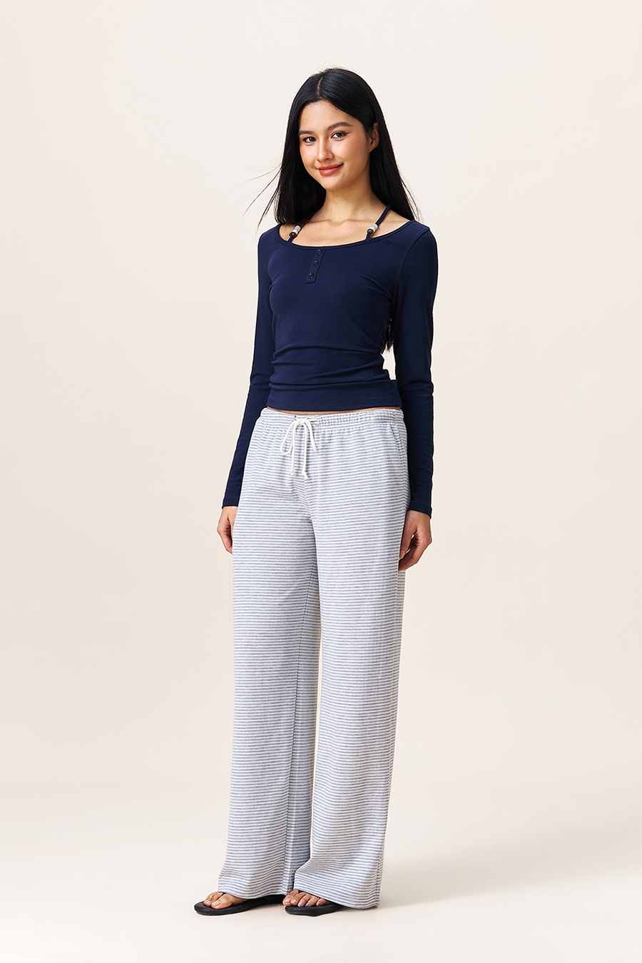 Halter Tie Henley Neck Blouse|yescci