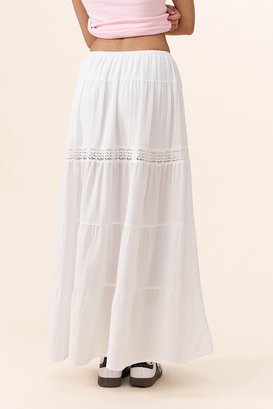 Lace Tiered White Maxi Skirt|yescci